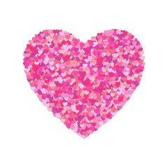 Small pink hearts creates one big. Colorful hearts. Heart isolated on white background. Happy Valentines day template for greeting and postal card. Love concept.