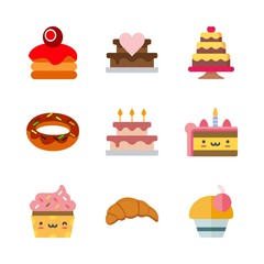 cake icons set. assorted, chocolate, fruit and pastry graphic works