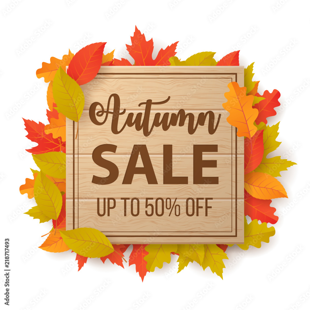 Wall mural autumn sale background with leaves. can be used for shopping sale, promo poster, banner, flyer, invi