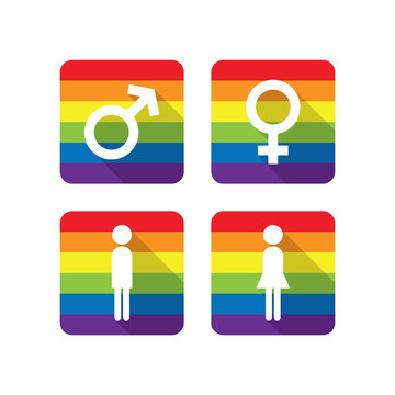 Rainbow Male and Female Flat Long Shadow Icons