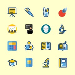 education vector icons set. mortarboard, notebook, calculator and open book in this set