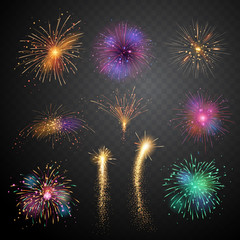 Set of Firework bursting Vector isolated illustration