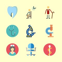 Fototapeta premium hospital vector icons set. wheel chair, nurse, elder and waiting room in this set