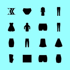 clothes vector icons set. long coat, panties, menwear brand logo and blue trousers in this set