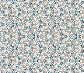 Kaleidoscope abstract seamless pattern, background. Composed of colored geometric shapes. Useful as design element for texture and artistic compositions. - 218719034