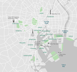 Tokyo bay area road map ( with place names, sightseeing spots)