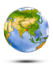 Bangladesh on globe