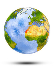 Western Sahara on globe