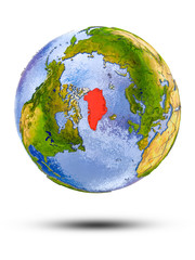 Greenland on globe