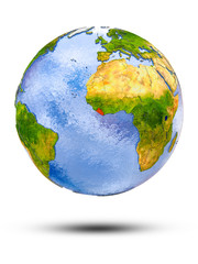 Liberia on globe