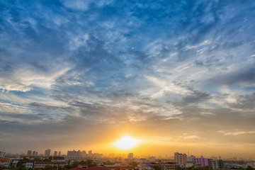 Aerial view of dramatic sunset.