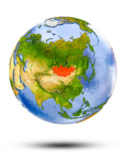Mongolia on globe