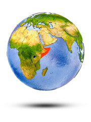 Somalia on globe