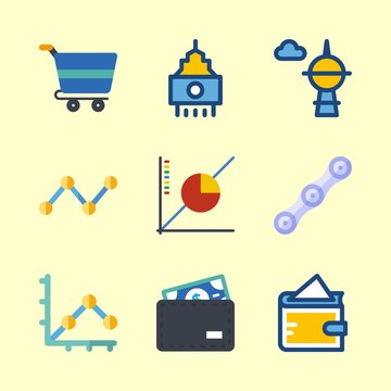 economy icons set. supermarket, seaport, human and buyer graphic works