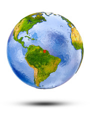 Suriname on globe