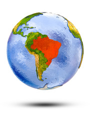 Brazil on globe