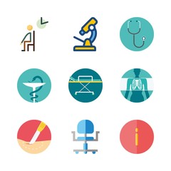 hospital vector icons set. stethoscope, x ray, surgery and stretcher in this set