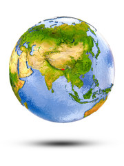Bhutan on globe