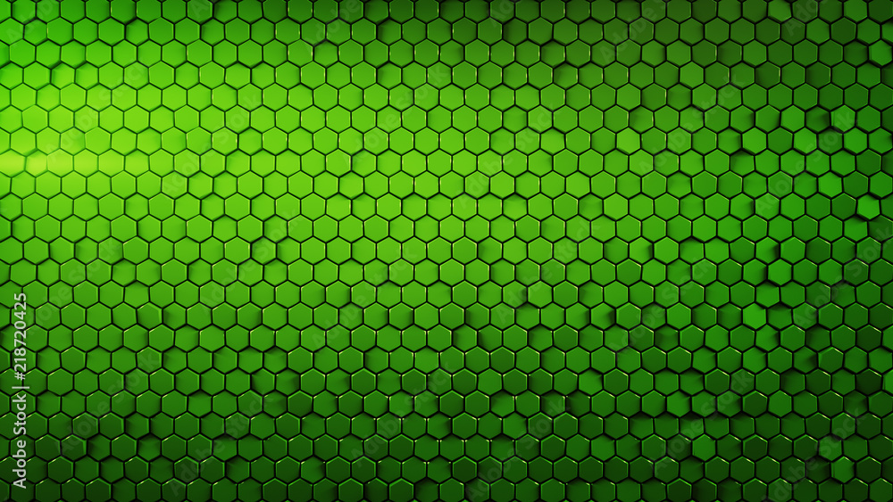Poster geometric background with green hexagons abstract 3d render