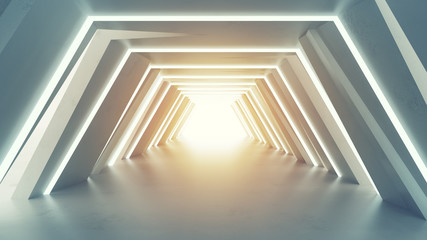 Futuristic tunnel with fluorescent lights 3D render
