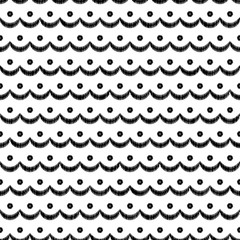 Black and white scalloped lacy edge embroidery, seamless pattern, vector