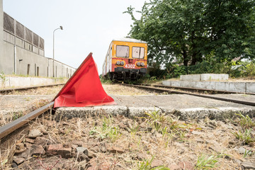 red flag along the railway