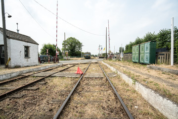 Fototapeta na wymiar red flag along the railway