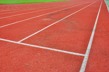 Fototapeta premium Red treadmill at the stadium.