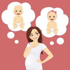 Pregnant thinking woman. Boy or girl vector illustration