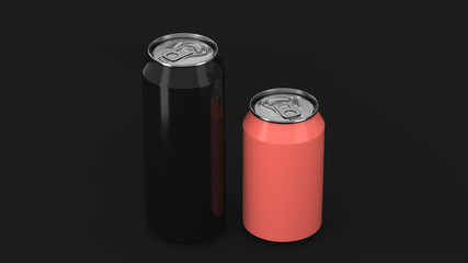 Big black and small red aluminum soda cans mockup
