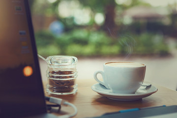 Drink & technology image of hot coffee.