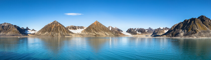 Smeerenburg bay and glaciers in Spitsbergen islands, Svalbard, Norway.