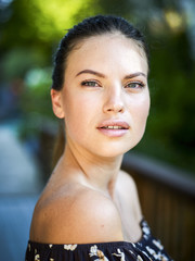 Outdoor atmospheric fashion photo of young beautiful lady