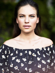 Outdoor atmospheric fashion photo of young beautiful lady