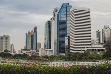 Obraz premium Bangkok, Thailand - August 12,2018 : Benjakiti garden cityscape view ,Famous place