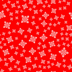 Seamless pattern. White snowflakes on a red backgrounds. For packaging paper