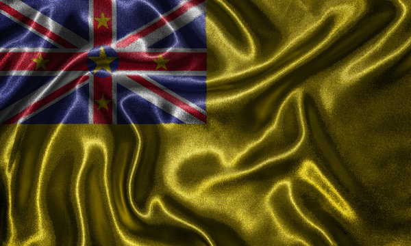 Wallpaper by Niue flag and waving flag by fabric.