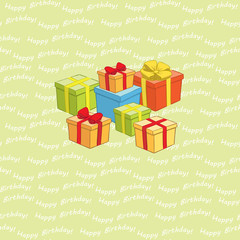 color gift boxes on light green background for birthday -  vector greeting card