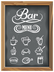 Vintage Chalkboard with Bar menu and Food icons.