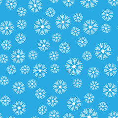 Seamless pattern. White snowflakes on a blue backgrounds. For packaging paper