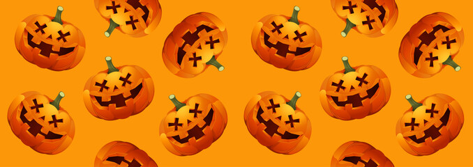 Halloween Pumpkins Seamless Pattern, treat or trick. Vector illustration.
