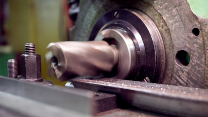 Old geeen milling machine, closeup, metalworking