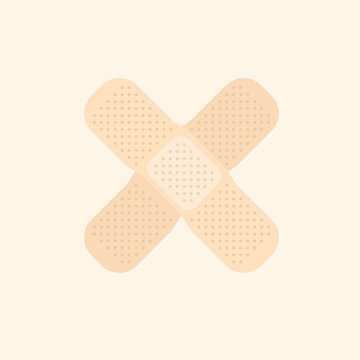 Two Beige Crossed Band Aid Simple Vector Medicine Illustration