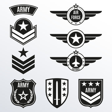 Army and military badge set. Shields with army emblem. Vector illustration.