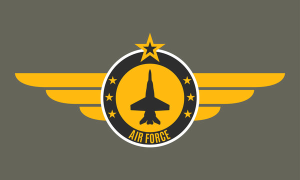 Air force badge with wings and star. Army and military emblem. Airforce logo. Vector illustration.