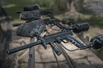 Paintball equipment. Special gun marker ready for play