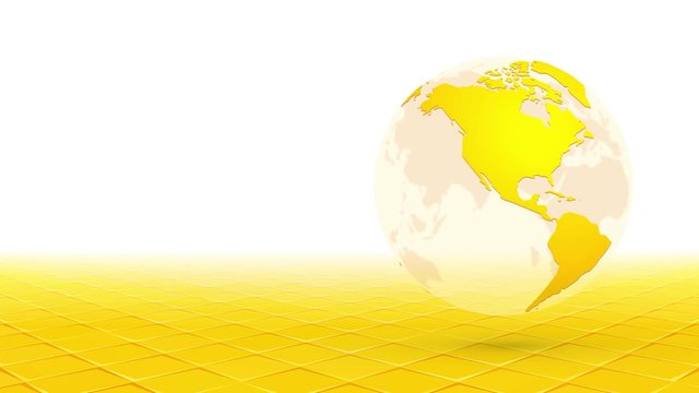 yellow globe planet earth rotating on perspective background