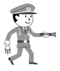 警備員　夜間警備　モノクロ
