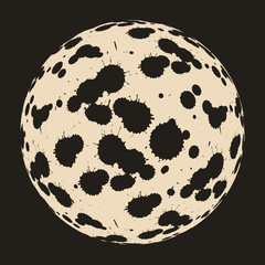 graphic floating moon with ink spots craters in ivory and black