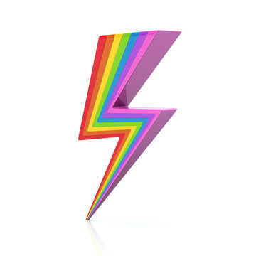 Rainbow lightning icon 3d illustration on white background
